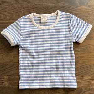 Zara Kids Striped Ribbed Tee in Blue and White, Size 6-7
